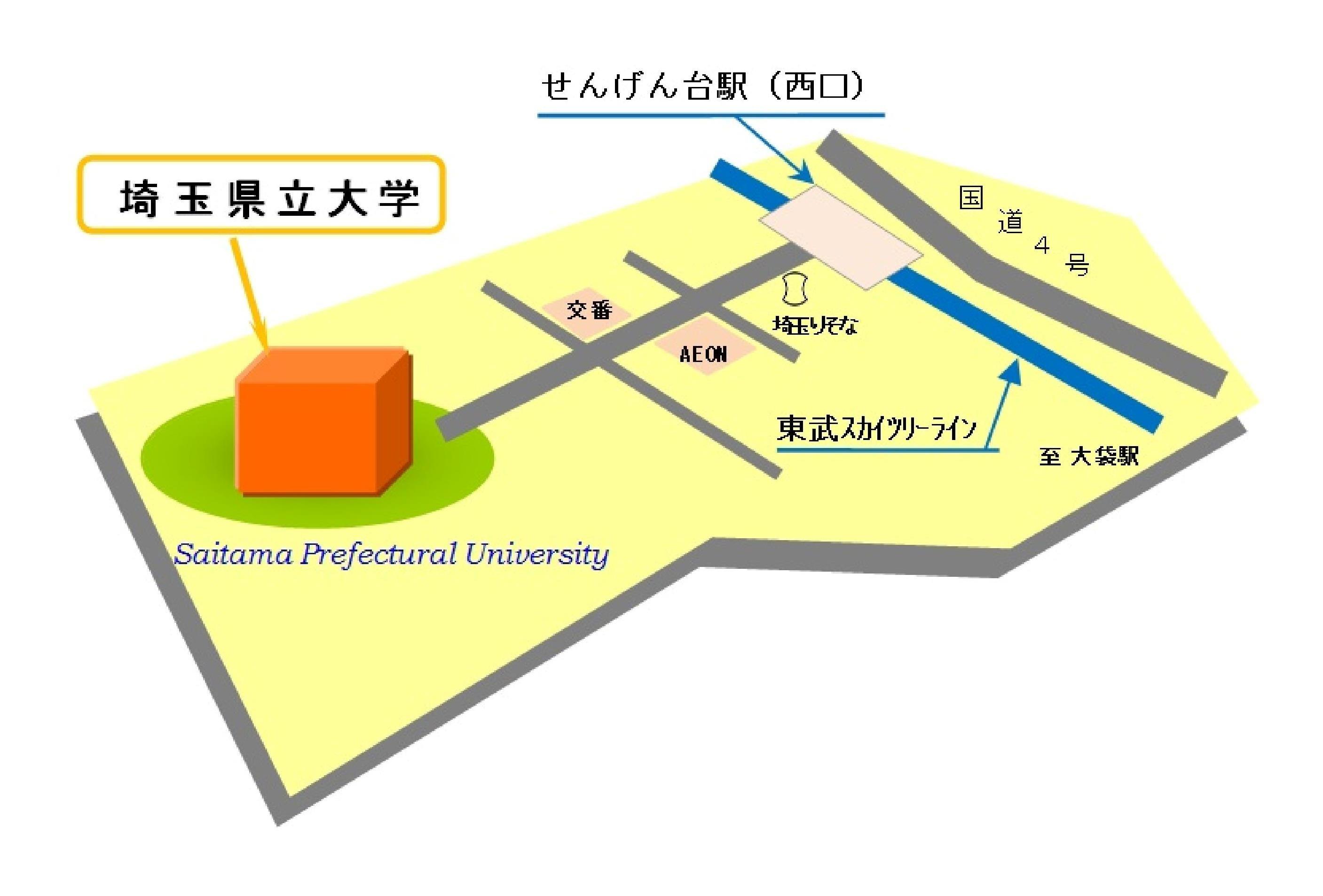 せんげん台駅から埼玉県立大学への地図